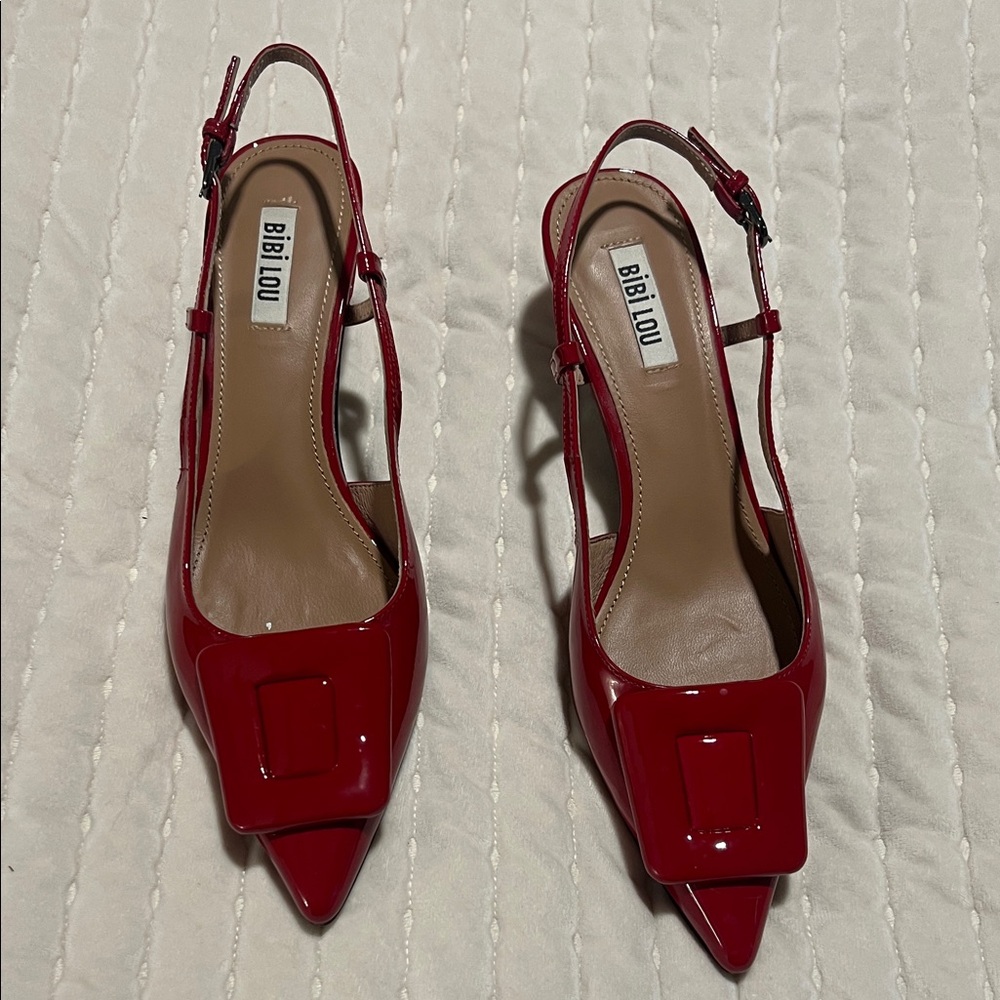 Bibi Lou Red Patent Slingback Heels